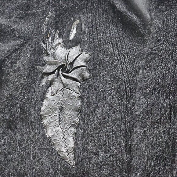 Handmade Cardigan Womens L Black Wool Blend Embellished Lined LS Whimsigoth Art - Picture 12 of 16